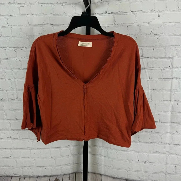 Urban Outfitters Burnt Orange Cropped Bell Sleeve Top Size XS - Picture 1 of 5